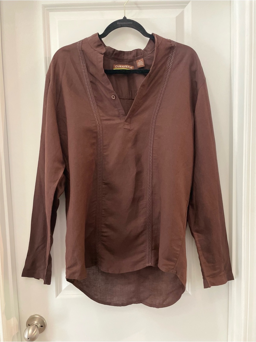 Cubavera Chocolate Brown Long-Sleeve Button Down Tunic Shirt